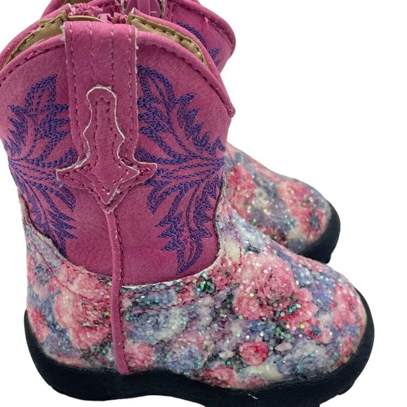 Roper infant Girls Claire Floral Toe cowboy Boots Mid Size 1 Pink - Picture 4 of 6
